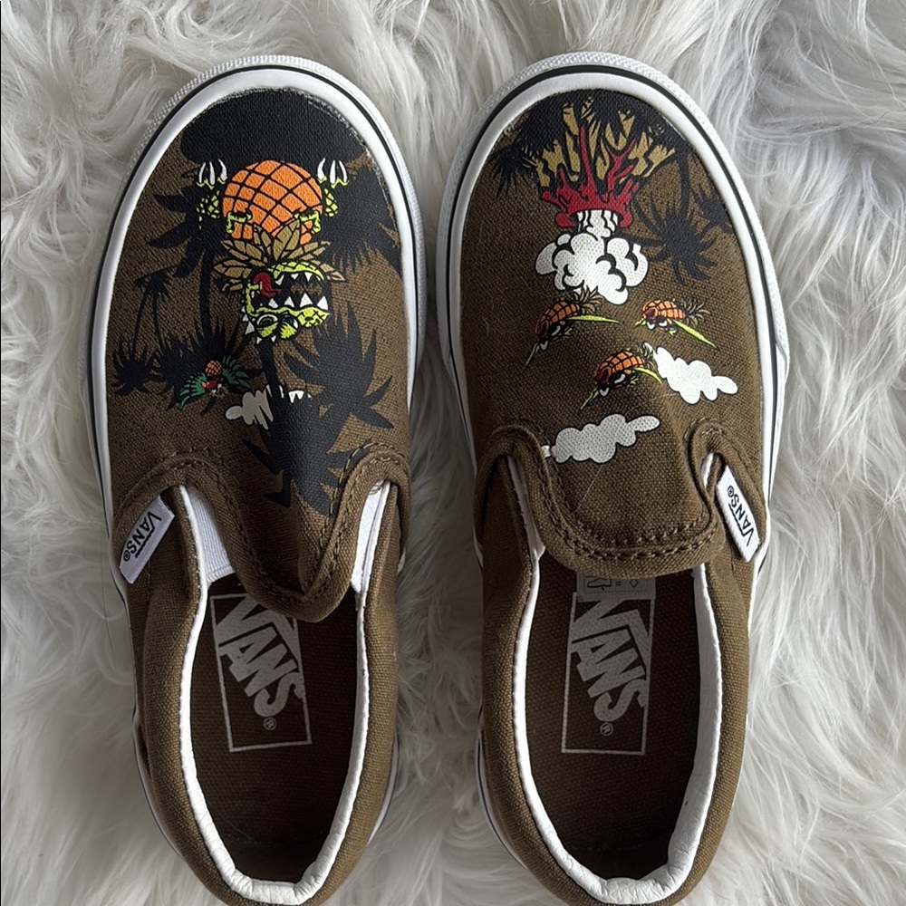 NWOT. Vans Brown Graphic Slip-On Shoes